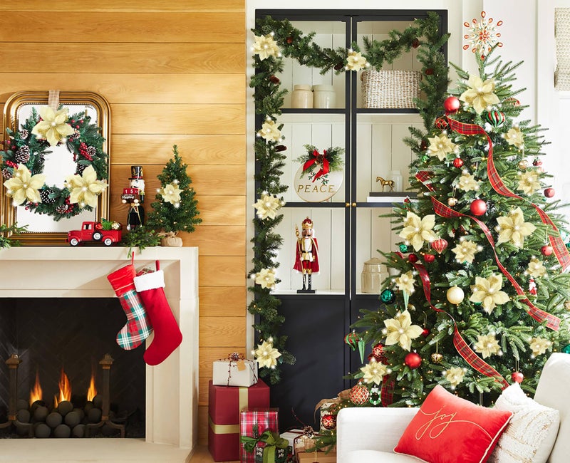 Geefuun 28PCS Christmas Tree Decorations: Poinsettias Artificial Flowers Ornaments Xmas Gold Glitter Flower with Clips - Image 5